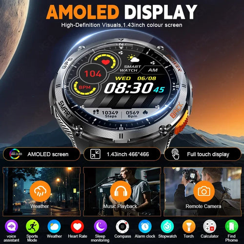 GPS Smart Watch Premium Military Outdoor Altimeter Barometer AMOLED Screen Built-in GPS & Compass Sports New Smartwatch Men