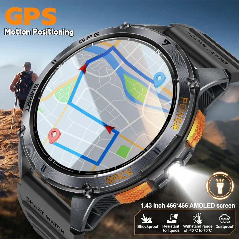 GPS Smart Watch Premium Military Outdoor Altimeter Barometer AMOLED Screen Built-in GPS & Compass Sports New Smartwatch Men