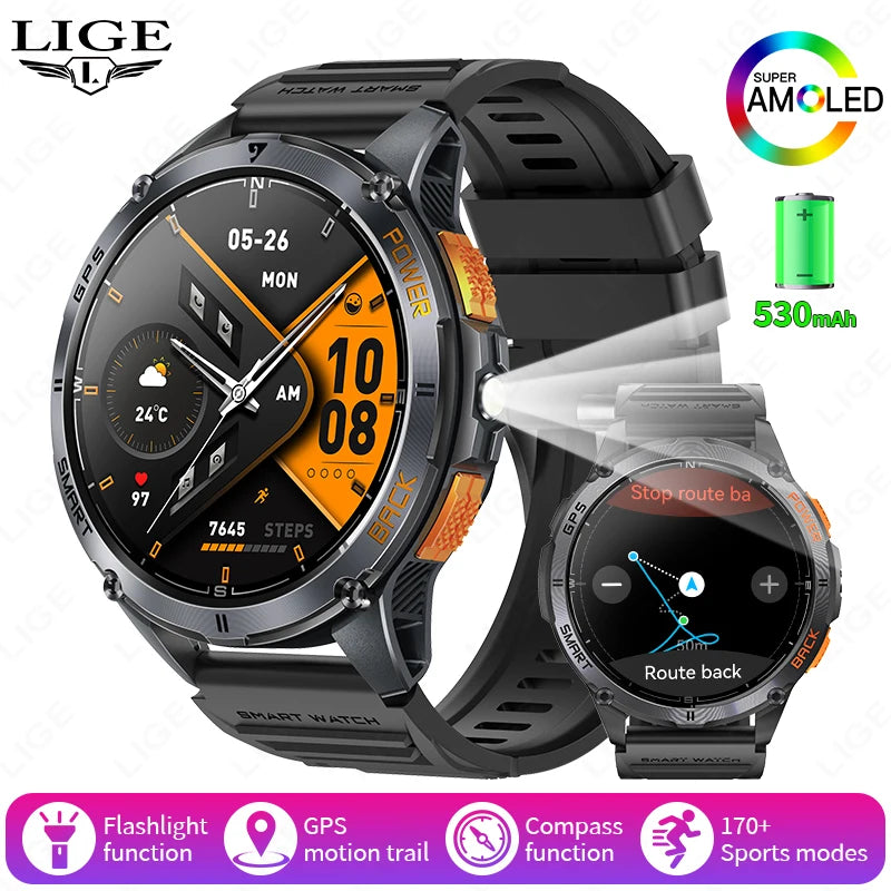 GPS Smart Watch Premium Military Outdoor Altimeter Barometer AMOLED Screen Built-in GPS & Compass Sports New Smartwatch Men
